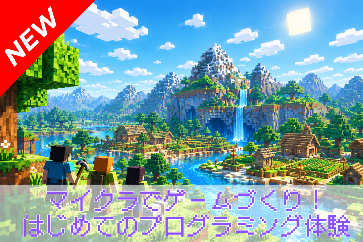 マイクラでゲームづくり!はじめてのプログラミング体験<br>12月12日(土)<br>13:00~16:00